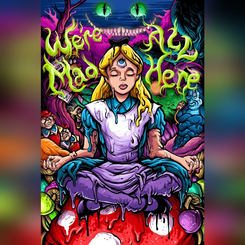 Trippy Vibrant Alice In Wonderland Hooded Festival Blanket New